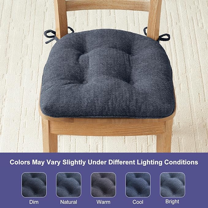 Chair Cushions Set of 2 for Dining Chairs, 16.5"x15.5" Kitchen Chair Pads with Memory Foam, Non-Slip Bottom & Ties, Tufted Indoor Seat Cushions for Home Use – Navy
