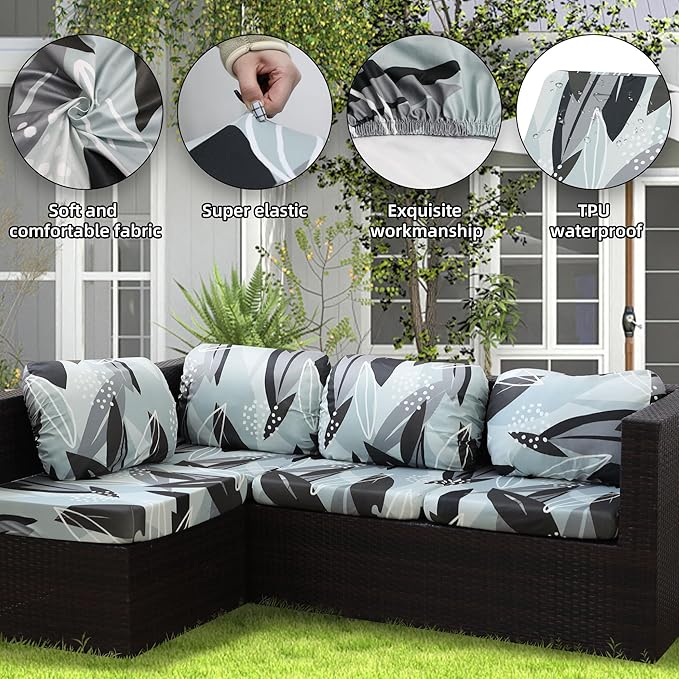 8Pcs Stretch Patio Cushion Covers Outdoor Cushion Cover, Jacquard Stretch Cushion Covers, Cover Replacement, Outdoor Sofa Covers, Washable Furniture Couch Cushion Cover (Iceland)