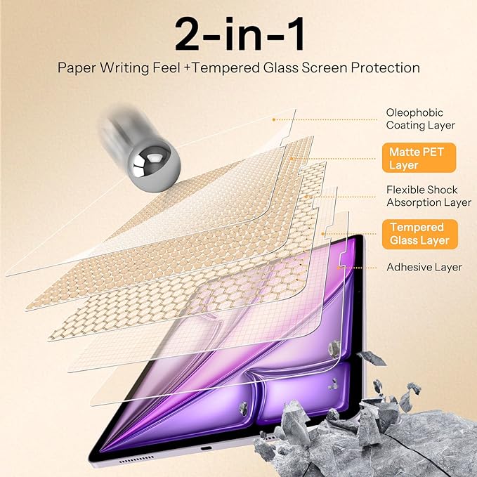 SPARIN Paper Glass Screen Protector for iPad Air 13 Inch M3 2025 & M2 2024 (7th/6th Generation), 2 Pack Tempered Glass with Easy Alignment Tool, Matte Anti-Glare, Write Like on Paper, Apple Pencil Support