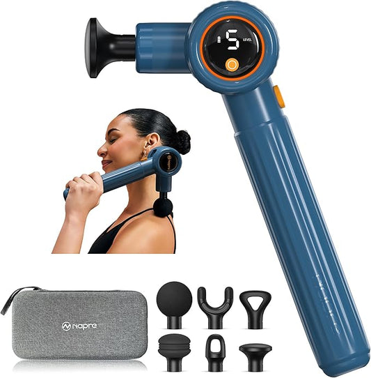 Massage Gun with Extension Handle and 3 Adjustable Angles,Deep Tissue Back Massage for Neck/Shoulders/Waist/Legs/Body Pain Relief,Handheld Percussion Muscle Massager with Portable Case,Blue