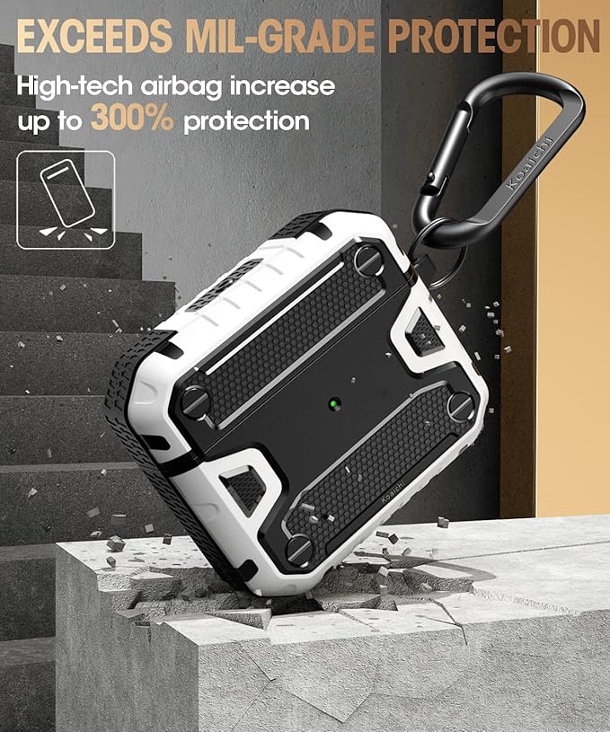 Koaichi Compatible with AirPods 3rd Generation Case(2021), Full-Body Rugged Hard Shell Protective Case Cover with Keychain Designed for AirPods 3 Case, Black/White [US Patent Registered]