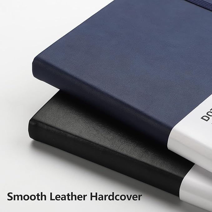 RETTACY Bullet Dotted Journal Notebook, 320 Numbered Pages, A5 Medium Size (5.7'' × 8.3''), Leather Hardcover, 100 GSM Thick Paper, for Bullet Journaling, Planning, Tracking (Navy Blue)