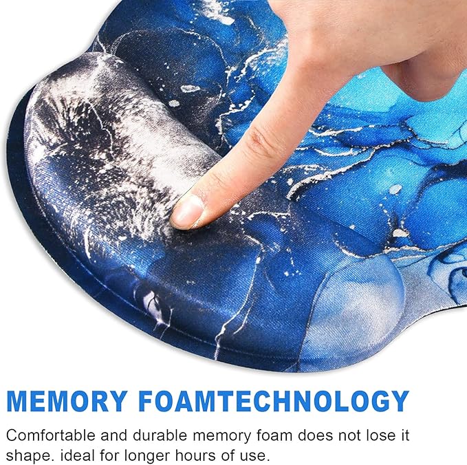 ToLuLu Mouse Pad Wrist Rest Support, Gel Mouse Pads with Non Slip Rubber Base Memory Foam Mousepad, Mouse Wrist Rest Pad for Laptop Computer Home Office Working Gaming Pain Relief, Blue Grey Marble