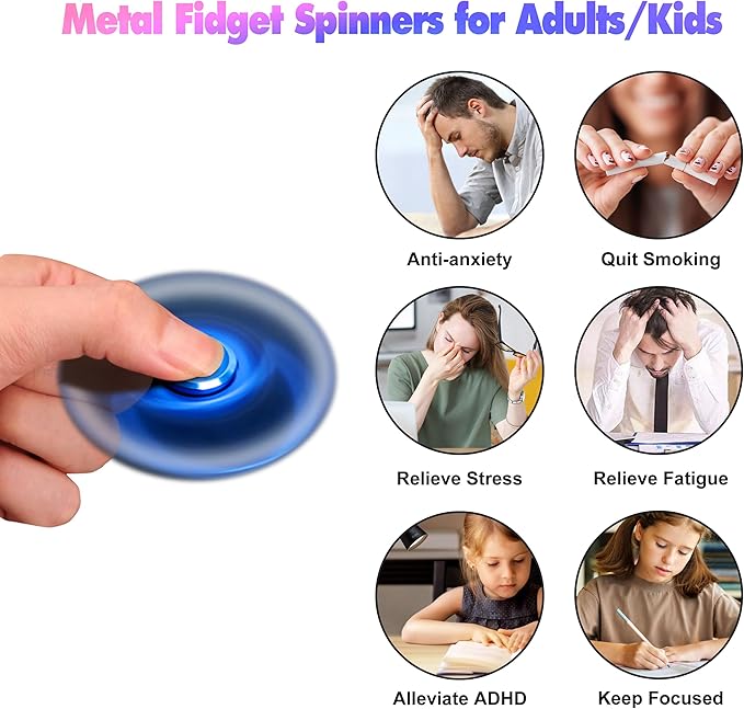 Fidget Spinners Toy, 3-8 Min Spins Time Stainless Steel Bearing Metal Fidget Spinner, EDC ADHD Stress Anxiety Relieves Fidgets Finger Toys, Novelty Toy for Kids and Adults (Blue)