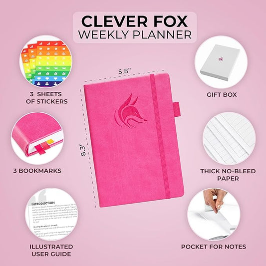 Clever Fox Planner – Undated Weekly & Monthly Planner for Productivity, Time Management & Goals – Organizer Journal – A5 (Hot Pink)