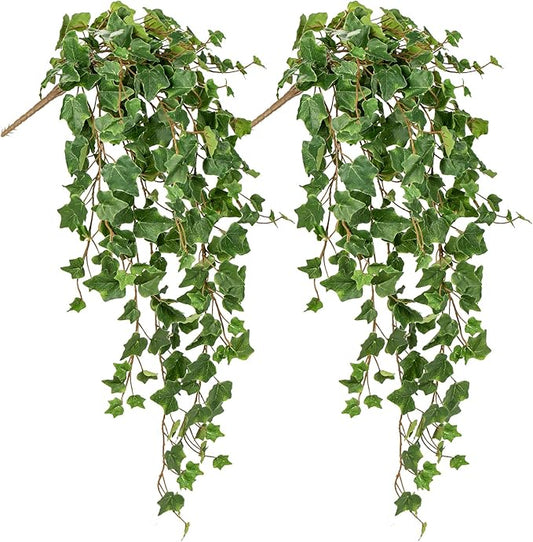 Hollyone 2pcs Artificial Hanging Plants 35.4" Fake Ivy Vine Faux Ivy Leaves Fire and UV Resistant Hanging Plant Wall Greenery for House Room Patio Indoor Outdoor Home Shelf Office Wedding Decor