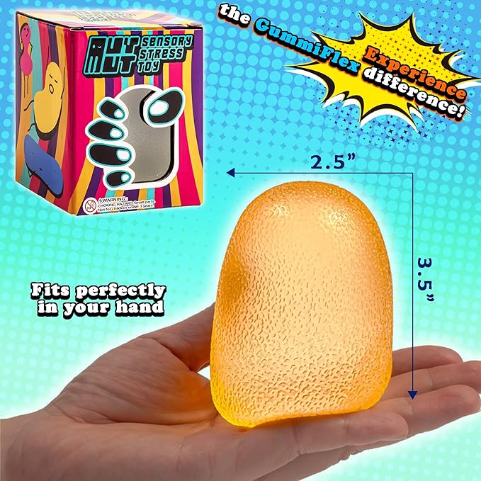 GummiFlex Mega Sensory Stress Toy – High-Density Gel-Filled, Slow-Rising, Textured Fidget Toy for Stress & Anxiety Relief, Hand Workout – ADHD, Autism, Office & Students – 3.5", 1Pc, Yellow
