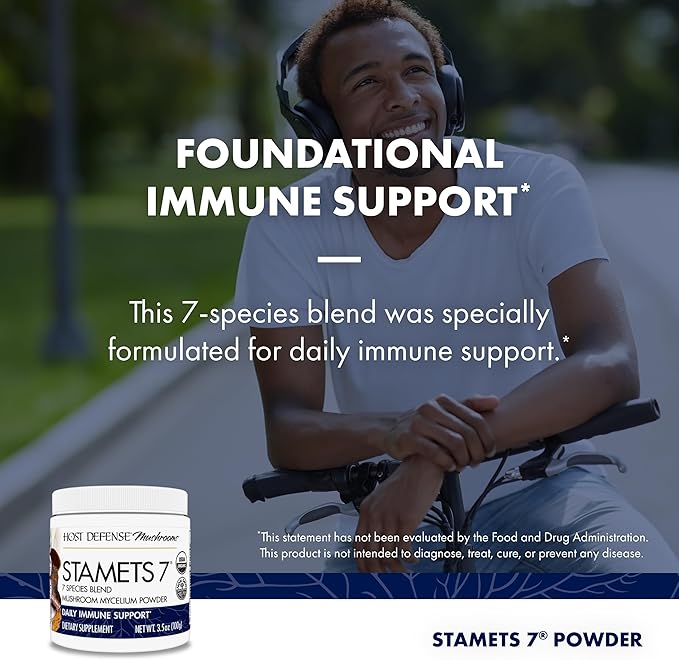 Host Defense Stamets 7 Mushroom Powder - 7 Species Blend - Mushroom Supplement for Immune Support with Royal Sun Blazei, Cordyceps, Reishi, Maitake, Lion's Mane, Chaga & Mesima - 3.5 oz (66 Servings)*