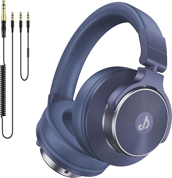 Wired Over Ear Headphones, Studio Monitor & Mixing DJ Headphones with 50mm Neodymium Drivers and 1/4 to 3.5mm Jack for Guitar AMP Podcast Piano Keyboard (Dark Blue)