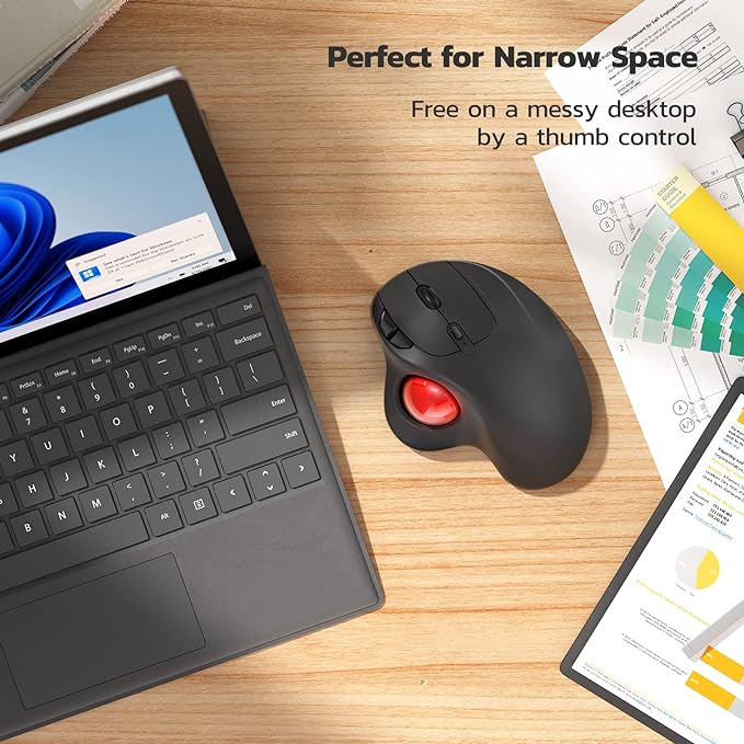 Nulea M501 Wireless Trackball Mouse, Rechargeable Ergonomic, Easy Thumb Control, Precise & Smooth Tracking, 3 Device Connection (Bluetooth or USB Receiver), Compatible for PC, Laptop, Mac, Windows.