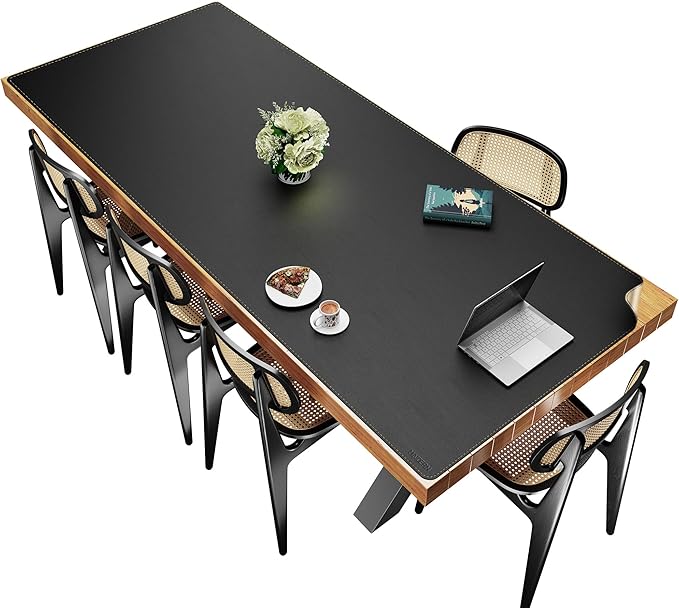 MAIDERN Cork & Leather Desk Mat – 94.5"x40" Large Office Desk Blotter Pad – Waterproof Surface Desk Blotter Pad (Black)