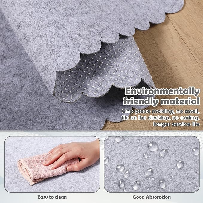 Large Felt Desk Mat with Scalloped Edges for Keyboard and Mouse 35 x 16.5 Inch Non Slip Scalloped Computer Desk Pad(Gray)