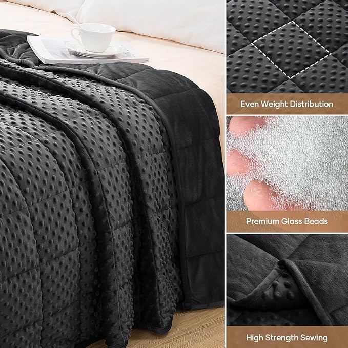 Wemore Minky Dot Weighted Blanket for Adults Twin Size 15 lb, Soft Heavy Blanket for Stress Relief and Sleep Promotion, Breathable Blanket for All-Season with Glass Beads, Black 60 x 80 inches