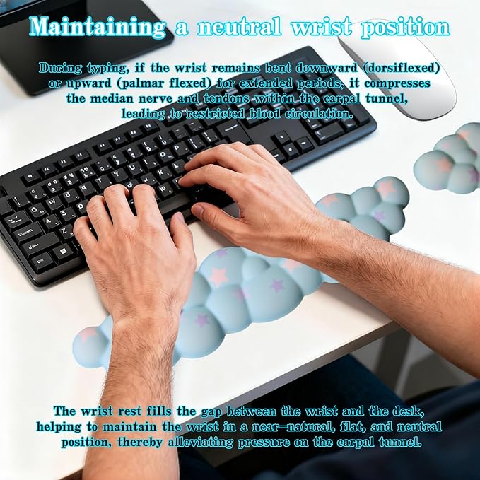 Cloud Wrist Rest Set for Keyboard and Mouse, Includes Cute Coaster, with Computers and Laptops (Blue Colorful Star Set)