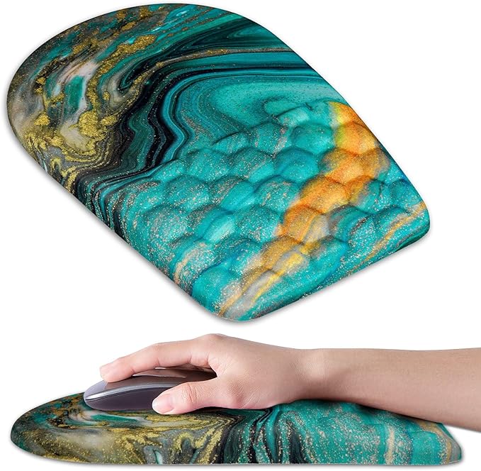 Ergonomic Mouse Pad Wrist Support,Upgrade Mousepad with Massage Design,Non-Slip PU Base Desktop Mouse Pads for Pain Relief, Computer, Office & Home,12 x 8 in（F-Golden Green Marble）