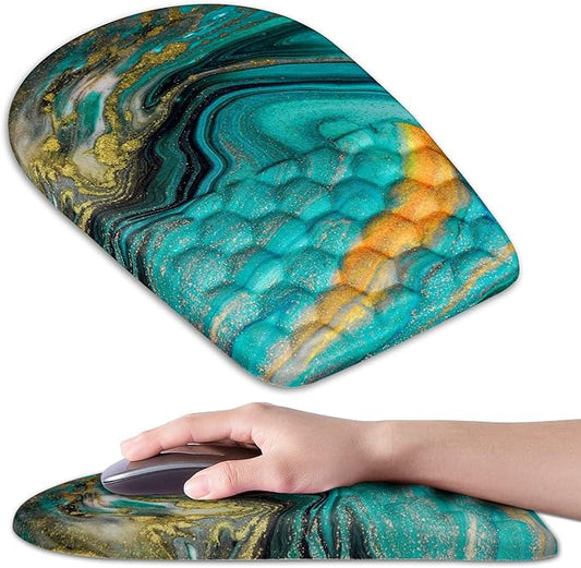 Ergonomic Mouse Pad Wrist Support,Upgrade Mousepad with Massage Design,Non-Slip PU Base Desktop Mouse Pads for Pain Relief, Computer, Office & Home,12 x 8 in（F-Golden Green Marble）