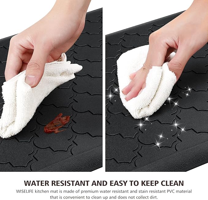 WISELIFE Kitchen Mat Cushioned Anti Fatigue Floor Mat,17.3"x28", Thick Non Slip Waterproof Kitchen Rugs and Mats,Heavy Duty Foam Standing Mat for Kitchen,Floor,Home,Desk,Sink,Laundry (Black,17.3"x28")