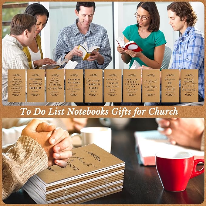 Qilery 30 Pcs Christian Gifts Bulk Pocket Planner 2025-2026 Prayer Journals for Women Men to Do List Weekly Goals for Pastors' Wives Appreciation Day Church Sunday School(Kraft Color,Spanish Bible)