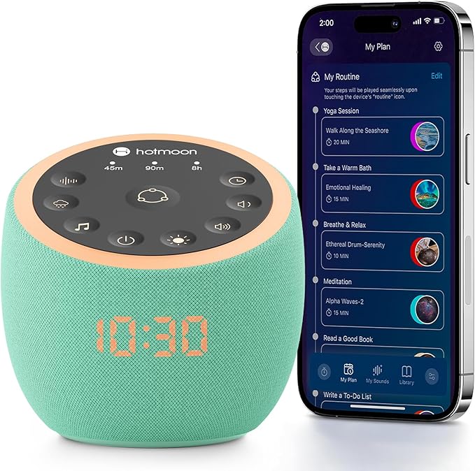 Hotmoon Sound Machine, Cocoon Pro White Noise Sound Machine with 388 Sounds for Baby Adult, Night Light, Sleeping Timer, App Control, DIY Sound Machine, Home Office Yoga, Noise Machine Gift Mint Green