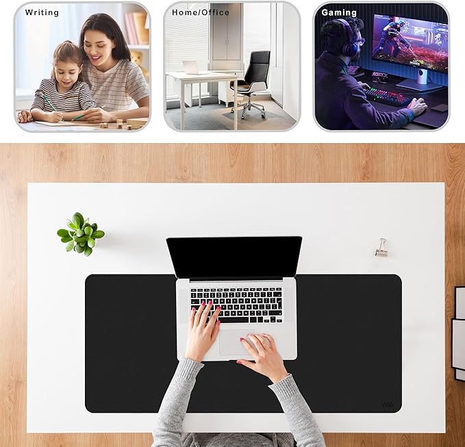 Vyaaa PU Leather & Cork Desk Mat, 39.4"x15.7" Dual Sided Computer Desk mat, Waterproof Large Mouse Pad, Non-Slip Office Desk pad, Office Desk Protector for Work/Gaming/Home (Black)