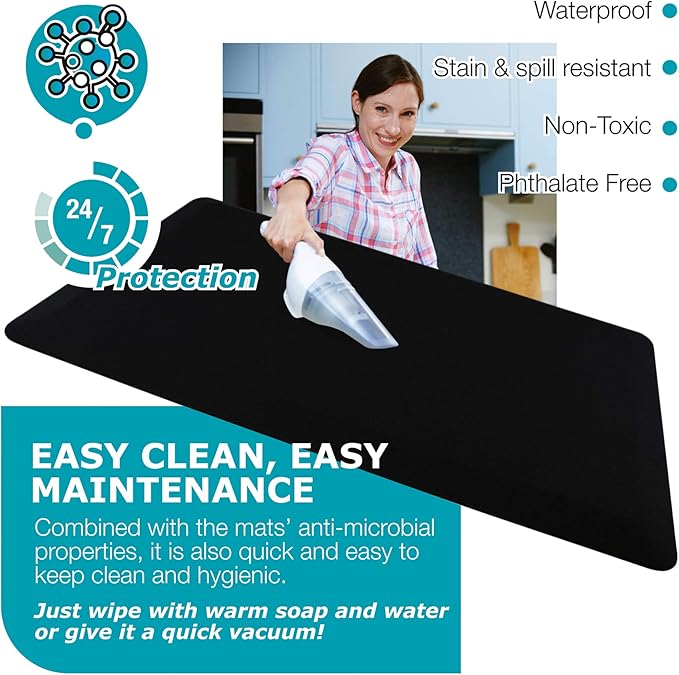 Ultralux Anti-Fatigue Standing Comfort Mat, Thick Non-Slip Cushioned Kitchen Floor Mat 3/4” Thick 20" x 32" Premium Durable Ergonomic Multi-Use Standing Support Pad, Home, Office, Kitchen Rug, Black