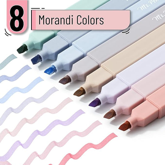 Mr. Pen Aesthetic Highlighters - 8 pcs Chisel Tip Morandi Colors No Bleed Bible Pastel Highlighter Set