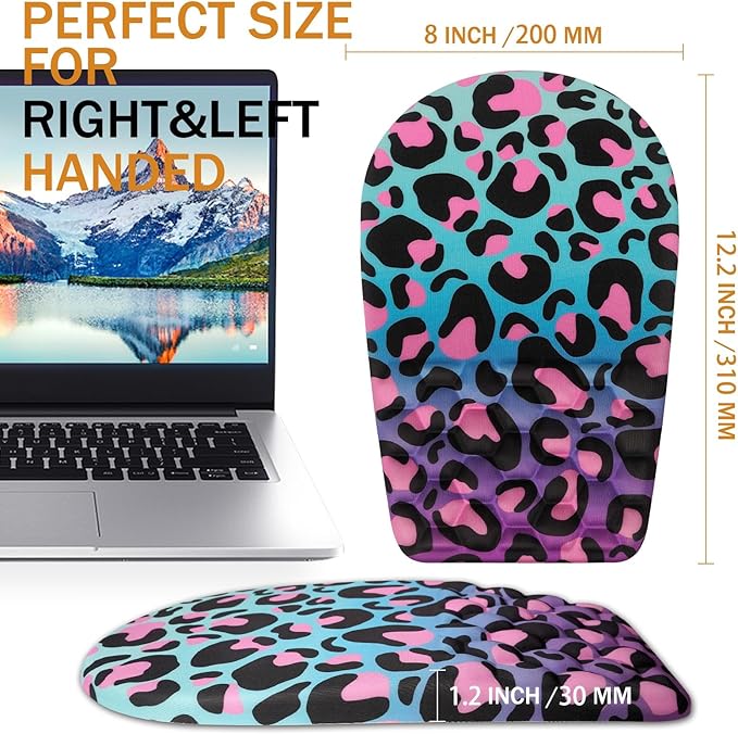 Ergonomic Mouse Pad Wrist Support,Upgrade Mousepad with Massage Design,Non-Slip PU Base Desktop Mouse Pads for Pain Relief, Computer, Office & Home,12 x 8 in（F-Purple Leopard）