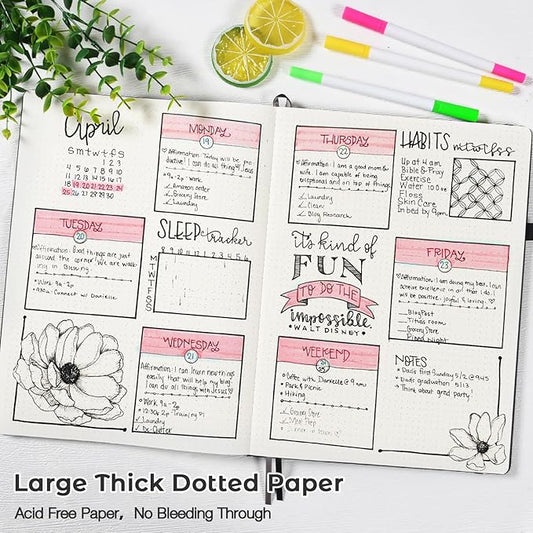 Dotted Journal, Hardcover Notebook 8.5 x 11, Dot Grid Notebook Journal for Women, Men, Large Leather Journals for Writing, Bullet, No Bleed Thick Paper, A4 Notebooks for Work, School, Notes, Black