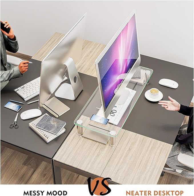 Hemudu Clear Computer Monitor Riser with Height Adjustable Multi Media Desktop Stand for Flat Screen LCD LED TV, Laptop/Notebook/Xbox One,HD01T-001