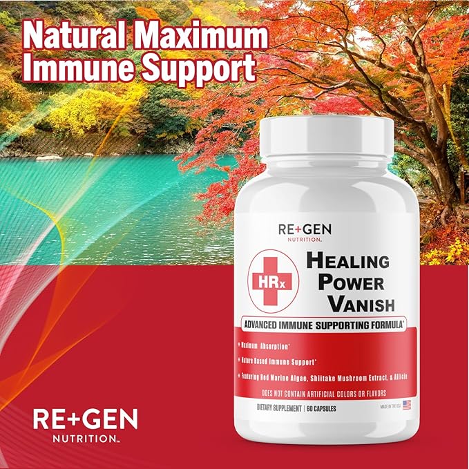 Herp Rescue Healing Power Vanish, Immune Support for Women, Mushroom Supplement, Pure Shiitake Mushroom, Beta Glucan, Red Marine Algae, 60 Capsules