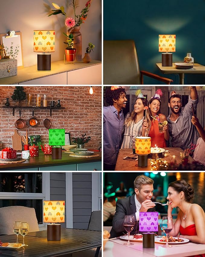 UMEXUS Rechargeable Wood Cordless Table Lamp with Timer, Remote, Dimmer, RGB Color-Changing, Small Battery Operated Lights, Ambient Lighting for Home Indoor Outdoor