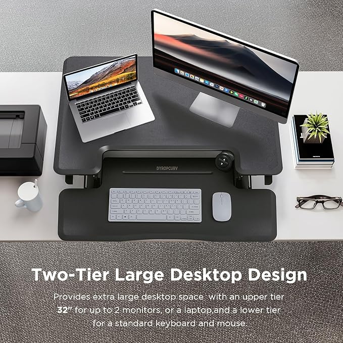 32" Electric Standing Desk Converter, Dyropcurv Series Height Adjustable Computer Desk Ergonomic Home Office Desk for Adults, Sit to Stand Desk with Quiet Motor, Dark Gray