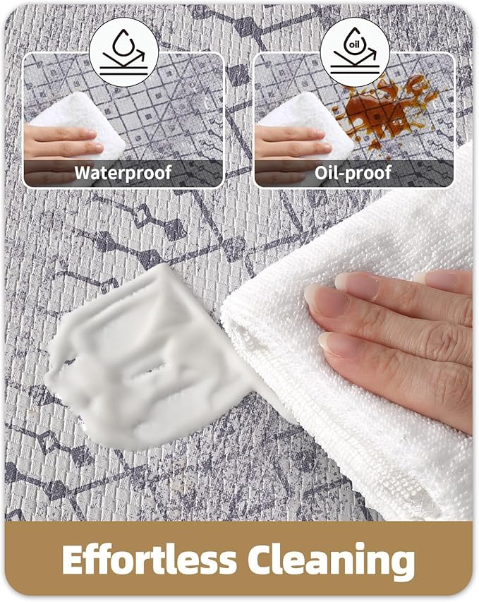 Color&Geometry Kitchen Floor Mats Anti Fatigue, Cushioned Boho Rugs,Waterproof Non Slip Kitchen Runner for Sink, Standing Mats for Office,24"x87",Grey