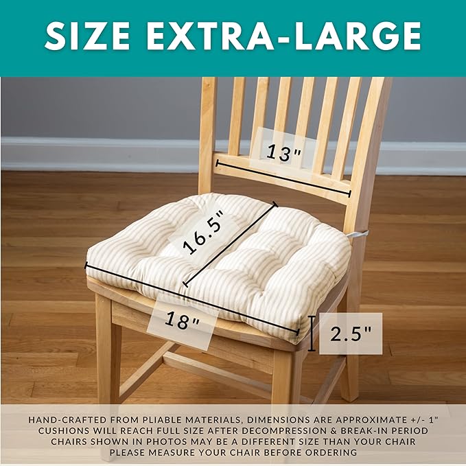 Barnett Home Decor Dining Chair Cushions with Ties – Size Medium 16.5 x 18 - Latex Foam Fill, 100% Cotton, Machine Washable Chair Pads for Kitchen Chairs, Made in USA (Ariel Fan Coral/Pack of 2)