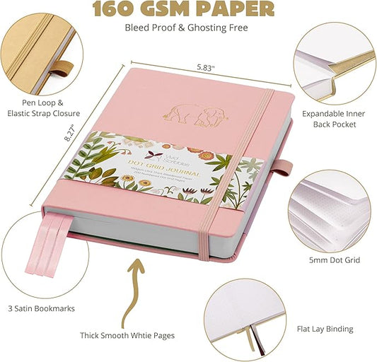 Dotted Journal Notebooks: Bullet Dotted Journal with 200 Numbered Dot Grid Pages, 160gsm Thick White Bleedproof Paper and 3 Sheets of Journal Stickers for Creatives