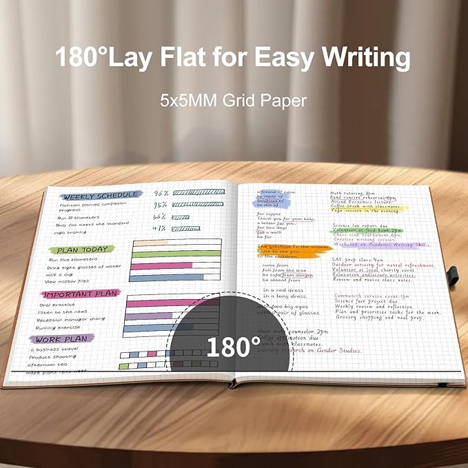 AHGXG Graph Paper Notebook - Grid Notebook Journal, 120 GSM Thick Graph Paper, Large B5 Notebook 96 Pages, Leather Softcover, for Graphing, Writing, Math, Engineering, 7.6'' X 10'' - Black