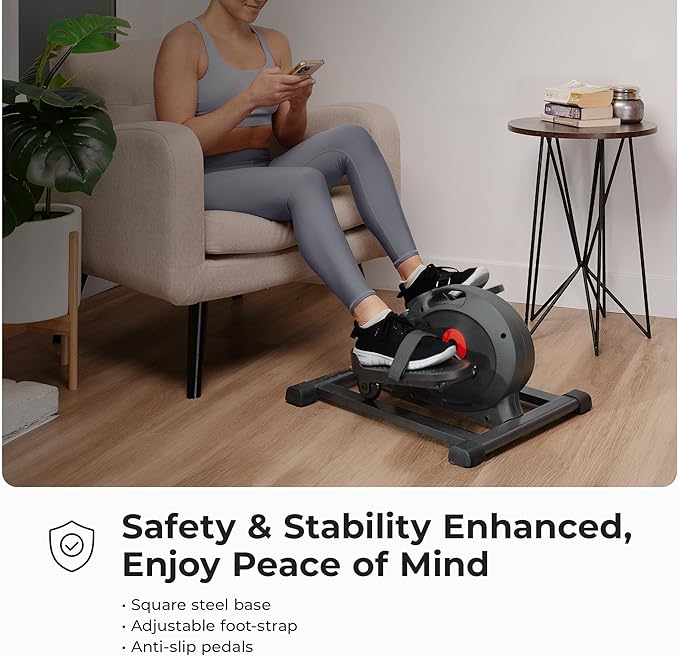 Sunny Health & Fitness Smart Mini Elliptical Trainer, Indoor Under-Desk Pedal Exerciser for Mobility & Cardio Workout, Free SunnyFit App Connection, Optional Motorized w/Remote Control