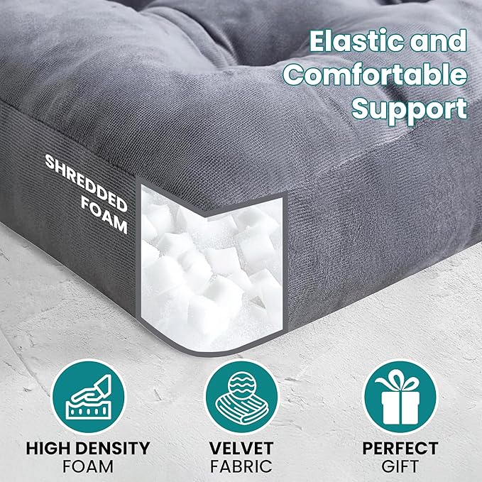 NEST & LOOM Floor Cushions - Floor Chair Pillow, Meditation Cushion, Square Large Floor Pillow, Solid Thick Tufted Floor Pillow - Grey - 21.65" x 21.65"