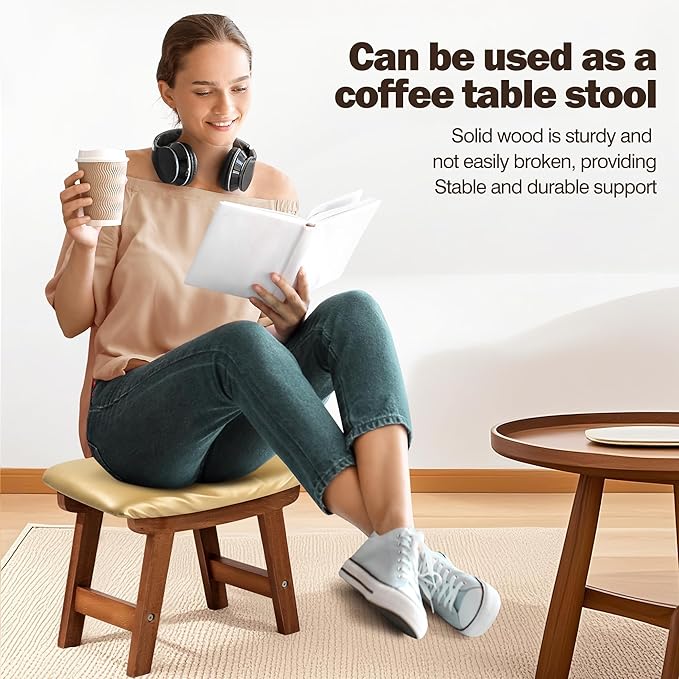 Foot Stool with Leather Cover,Foot Rest Made of Wooden for Couch,Bench,Sofa,Under Office Desk