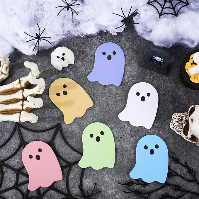 24 Pack Halloween Sticky Notes 6 Pastel Colors Boo Ghost Shaped Sticky Memo Pads for Home Office Classroom Supplies, 480 Sheets