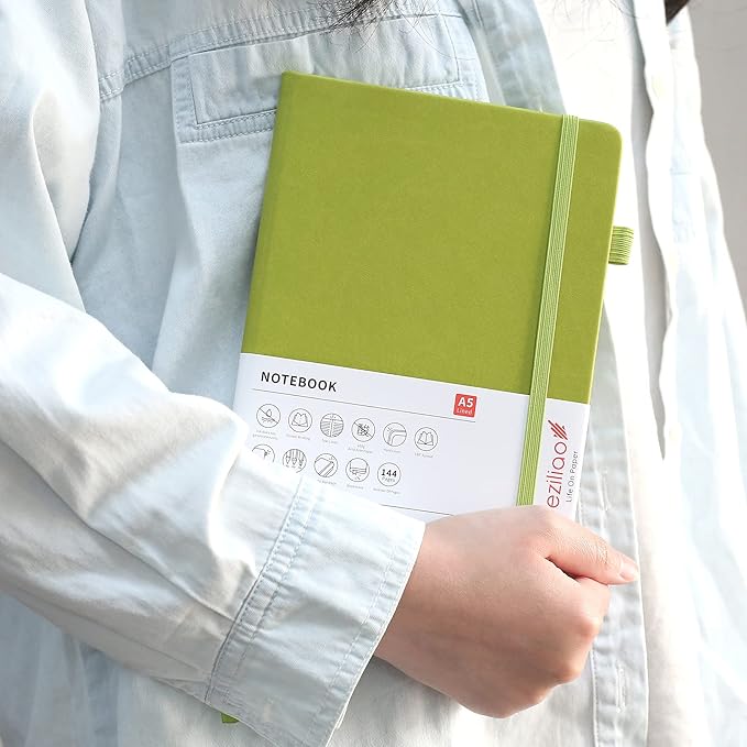 Deziliao Lined Journal Notebooks with Pen Loop, Hardcover Notebook Journal for Work, 100Gsm Premium Thick Paper with Inner Pocket, Medium 5.7"x8.4", （Green, Ruled）