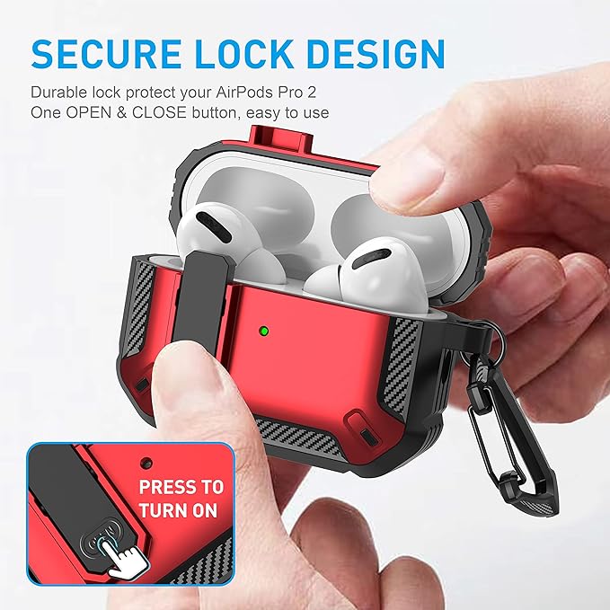 Maxjoy AirPods Pro 2nd/1st Generation Case Cover with Lock, AirPods Pro 2 Protective Case with Keychain Compatible with Apple AirPod Pro2 2023 USB C Cable 2022 Lightning Cable/ Pro1 2019, Red