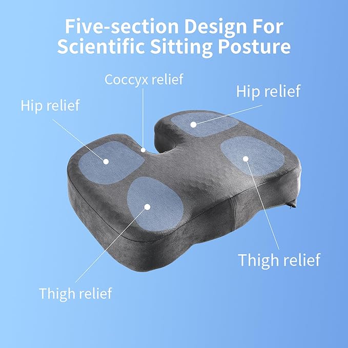 Seat Cushion for Office Chair, Gel & Memory Foam Chair Cushion, Sciatica & Coccyx Pain Relief Cushion for Long Sitting Office Workers, Car Drivers