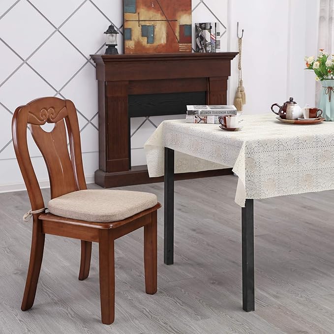 Chair Cushion with Ties for Dining Chairs - Memory Foam Non Slip Kitchen Chair Pad and Dining Seat Cushion with Machine Washable Cover [16.5 x 16.2 Inches] - Dark Beige