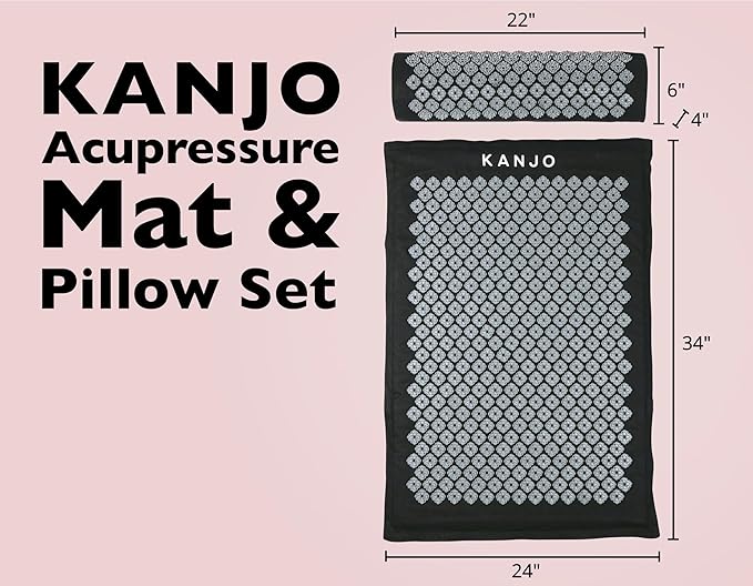 Kanjo Acupressure Mat and Pillow Set for Back Pain Relief & Neck Pain Relief, with Pressure Points for Muscle Pain Relief with Travel Bag - Black XL