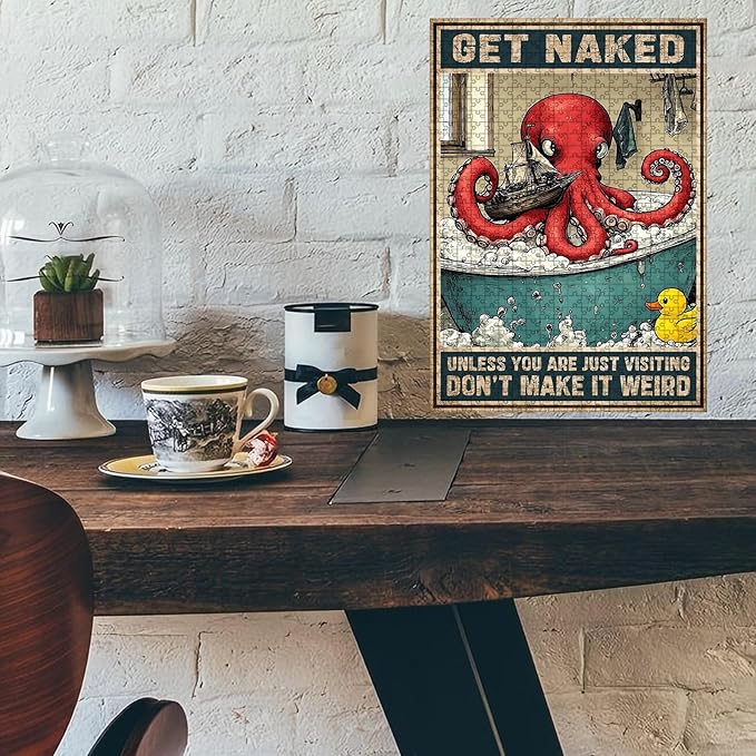 1000 Piece Wooden Puzzle Adults Well Crap Bathing Octopus Humorous Brain Teaser for Relaxation & Fun 29.5x19.7 Inch