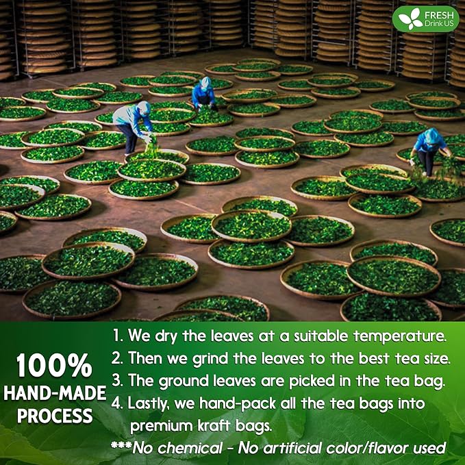 FreshDrinkUS Premium 120 Mulberry Leaf Tea Bags, 100% Natural & Pure. Loose Leaf Herbal Tea. Made with Natural Material Tea Bags. No Sugar, No Caffeine, No Gluten, Vegan