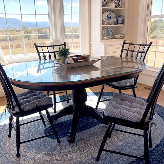 Barnett Home Decor Madrid Dark Blue Dining Chair Pad with Ties - Medium Size 18 Chair Cushion - Latex Foam Fill - Machine Washable, Reversible, 100% Cotton, Made in USA (Blue Gingham)