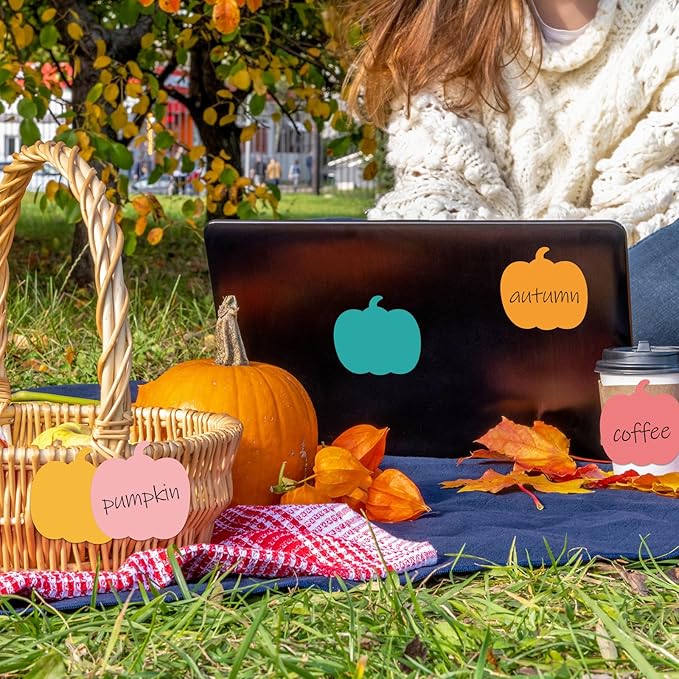 24 Pack Fall Pumpkin Sticky Notes 6 Colors Colorful Boho Autumn Sticky Memo Pads for School Classroom Thanksgiving Party Decor Supplies, 480 Sheets