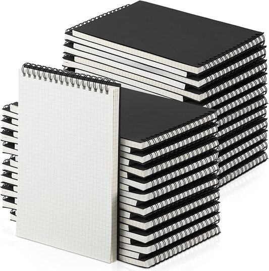 48 Pack Graph Paper Spiral Notepad A5 Top Wirebound Notepad Grid Notebook Steno Pads Memo Notebook Grid Paper 140 Pages for Writing Sketching Drawing Office Supplies (Black)
